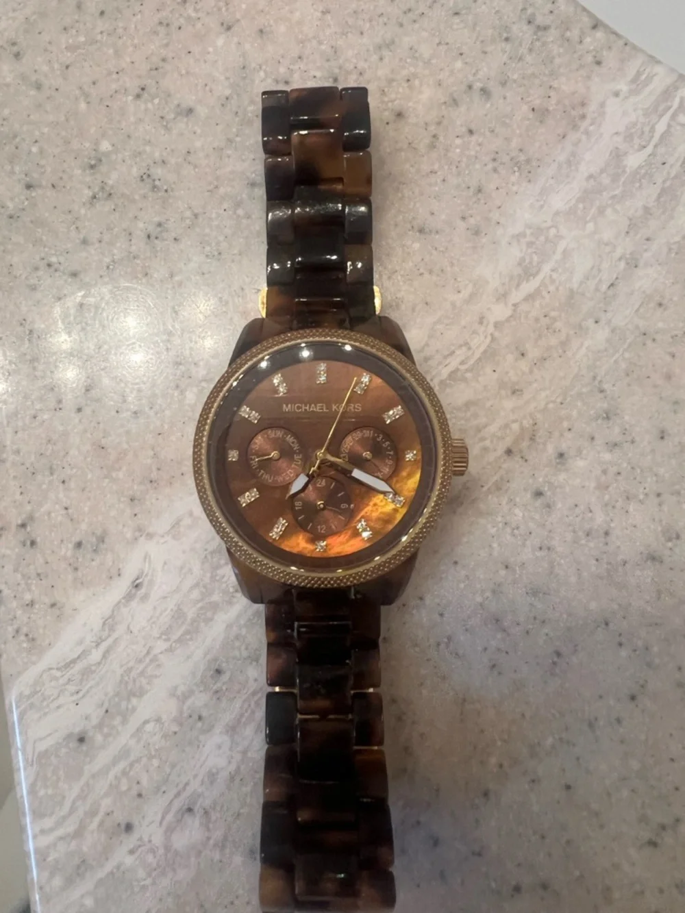 Michael Kors Brown Tortoiseshell Dial Gold-Tone Accented Watch